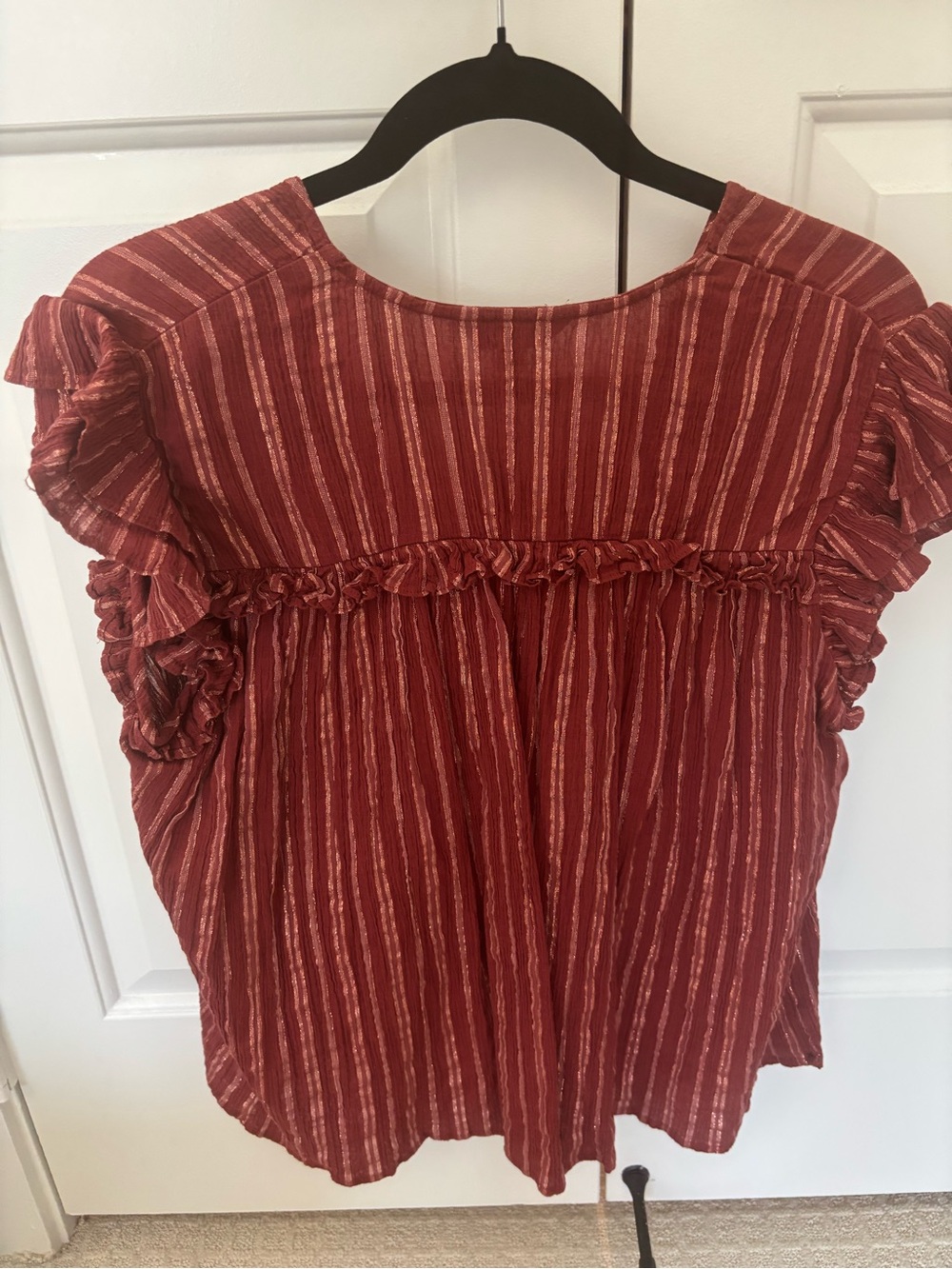 Express Rust-Striped Ruffle Sleeve Blouse - Picture 2 of 2